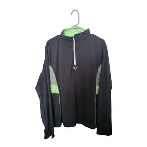 Tuff Rider Neon Ventilated Mock Zip Sport Shirt Charcoal Grey Green Ladies 3XL